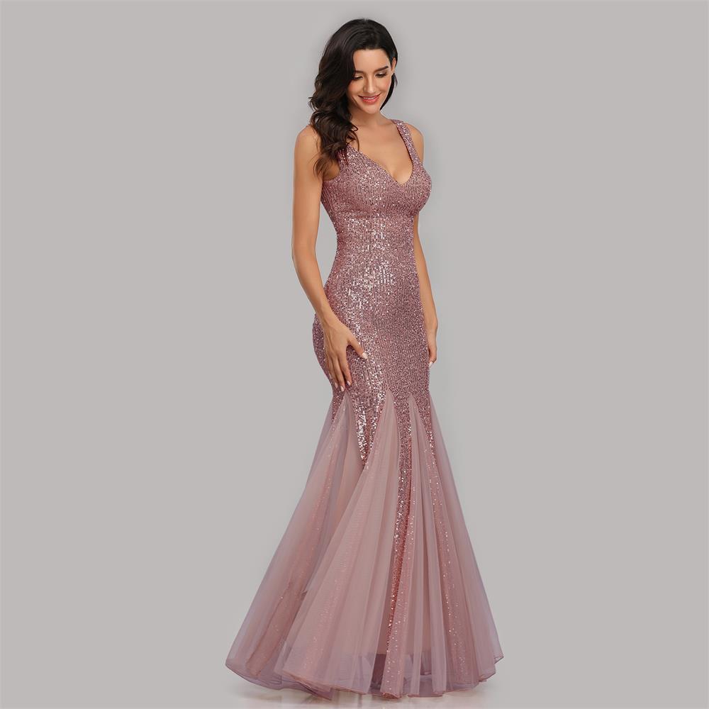 V-neck mermaid sequined dress length skirt
