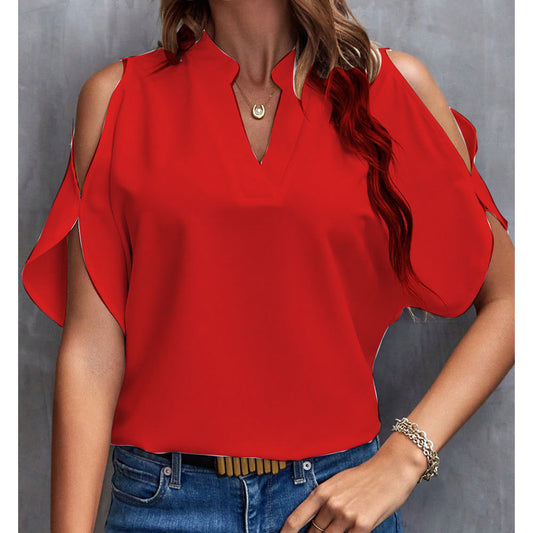 V-neck off-the-shoulder sleeve women's top