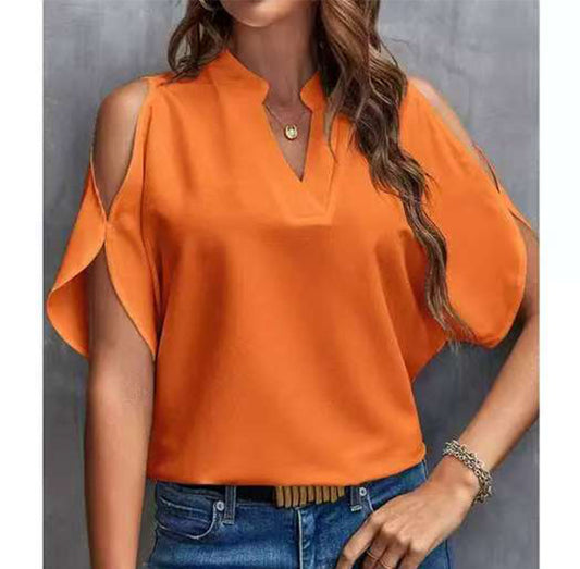 V-neck off-the-shoulder sleeve women's top