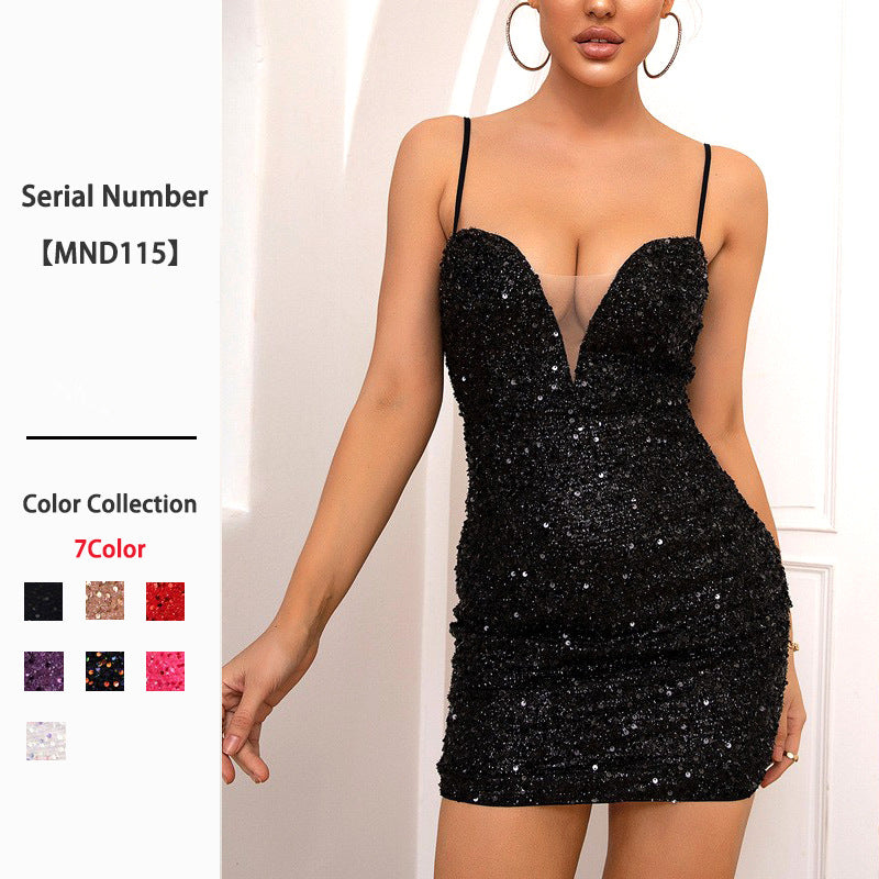 V-neck sequined dress