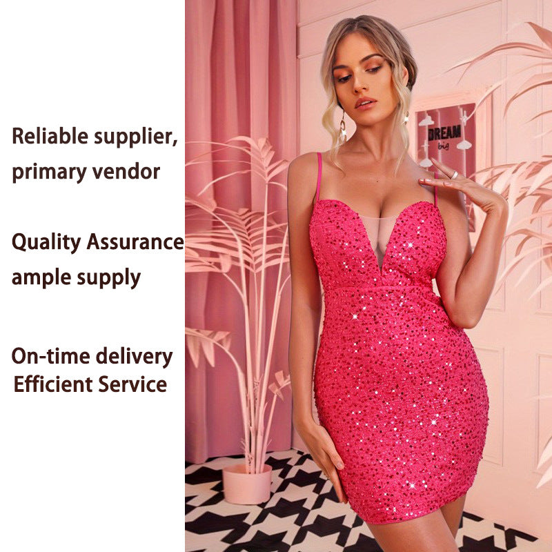 V-neck sequined dress