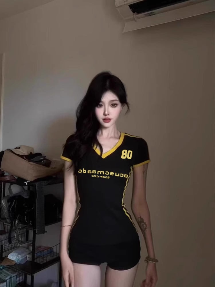 V-neck Shoulder Short-sleeved T-shirt