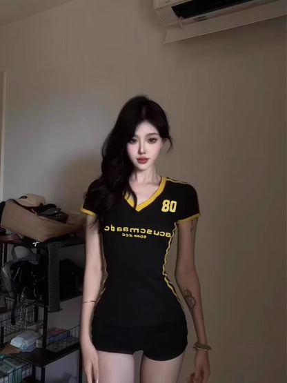 V-neck Shoulder Short-sleeved T-shirt