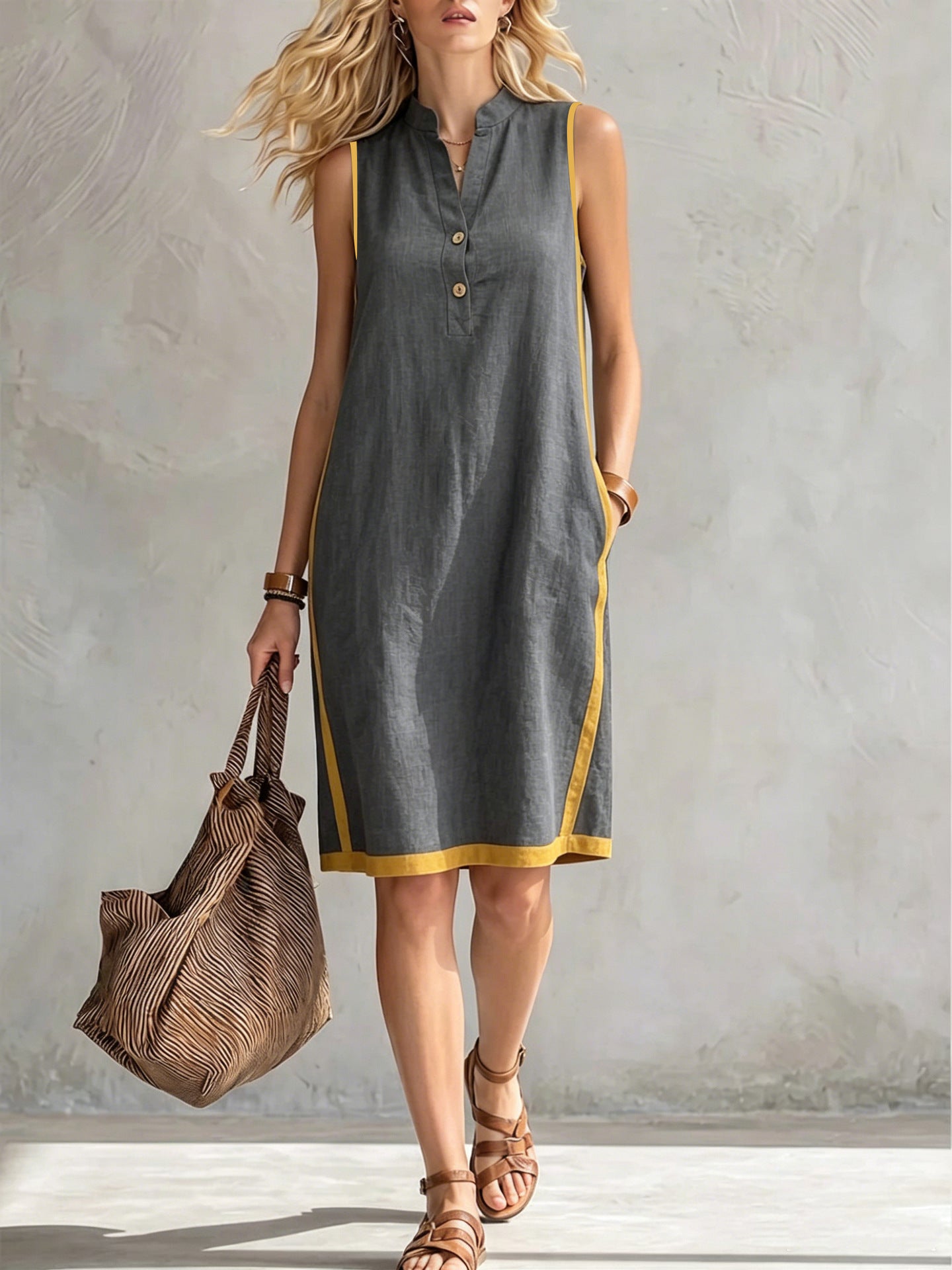 V-neck sleeveless casual loose dress