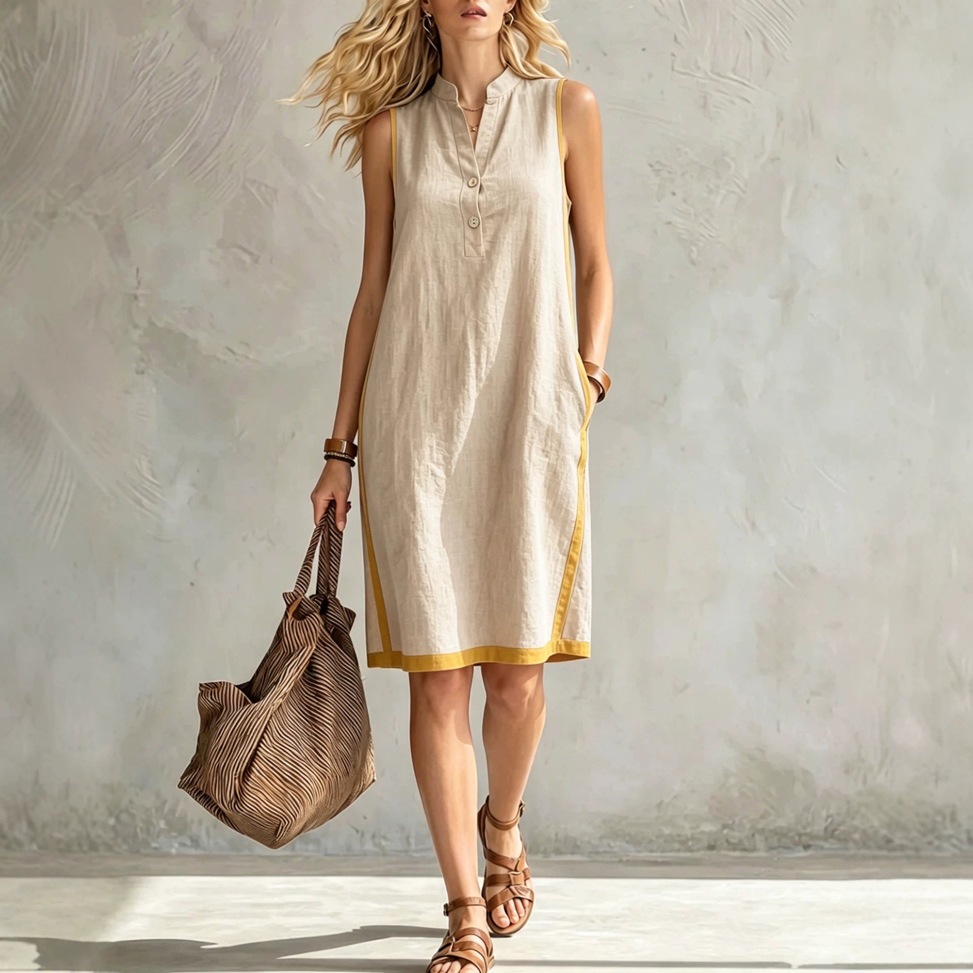 V-neck sleeveless casual loose dress