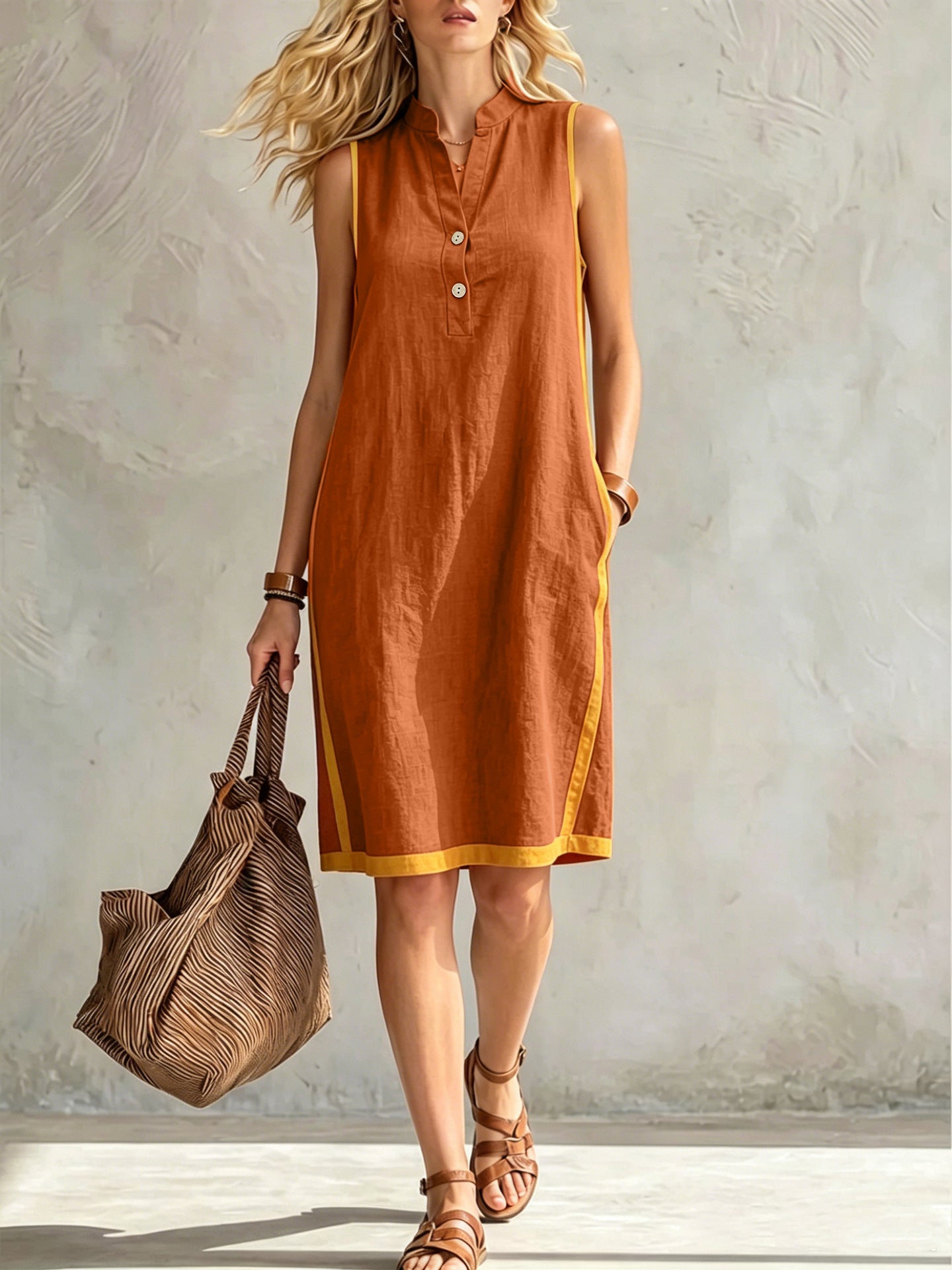V-neck sleeveless casual loose dress