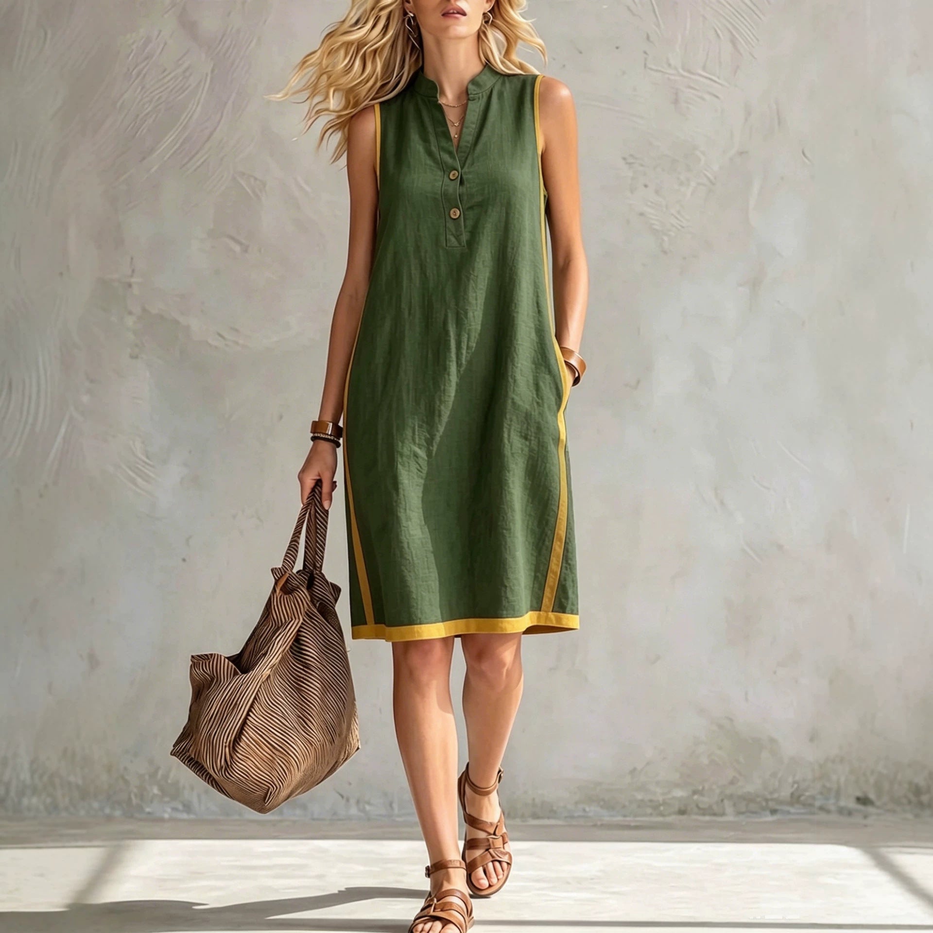 V-neck sleeveless casual loose dress