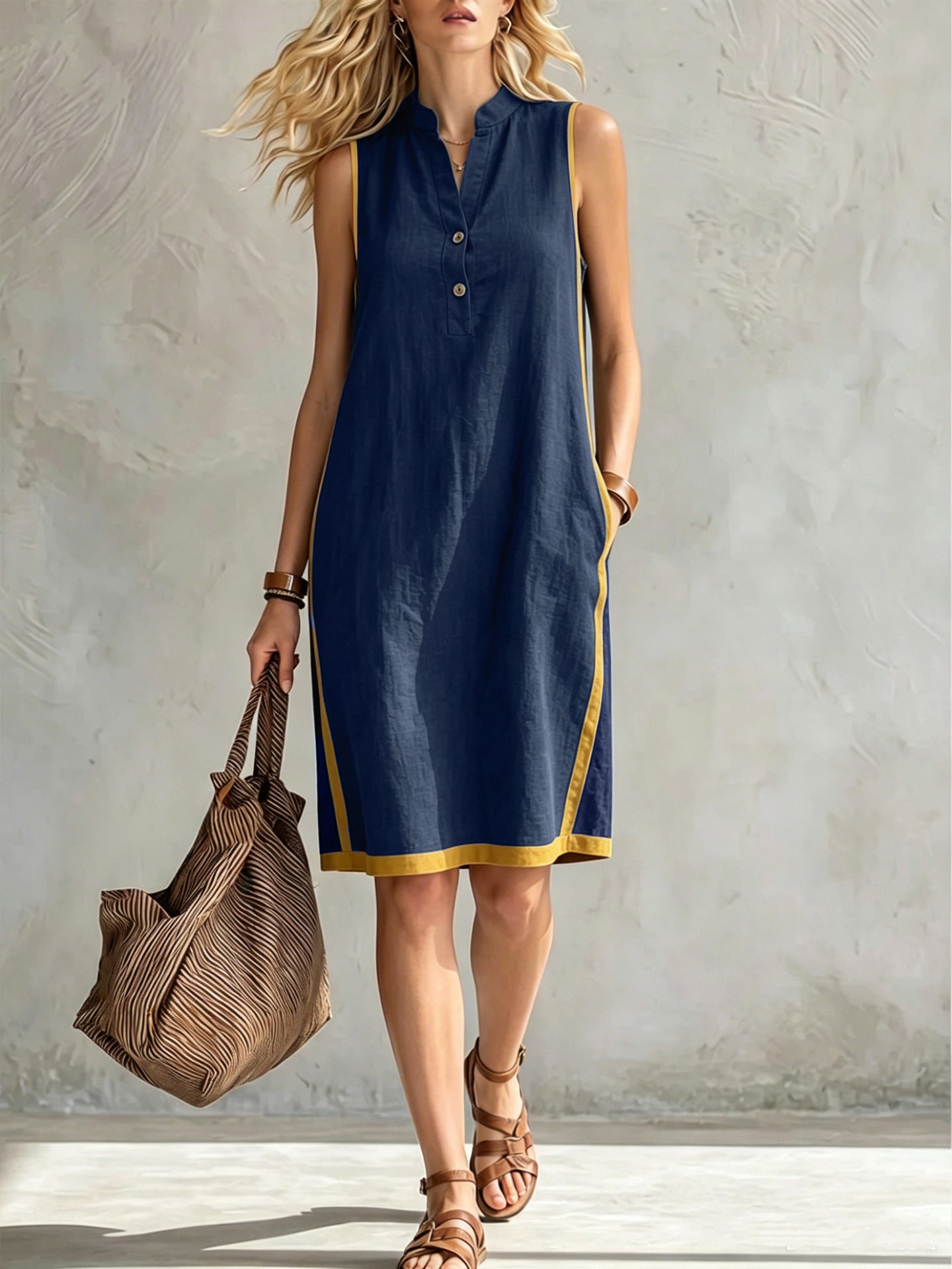 V-neck sleeveless casual loose dress