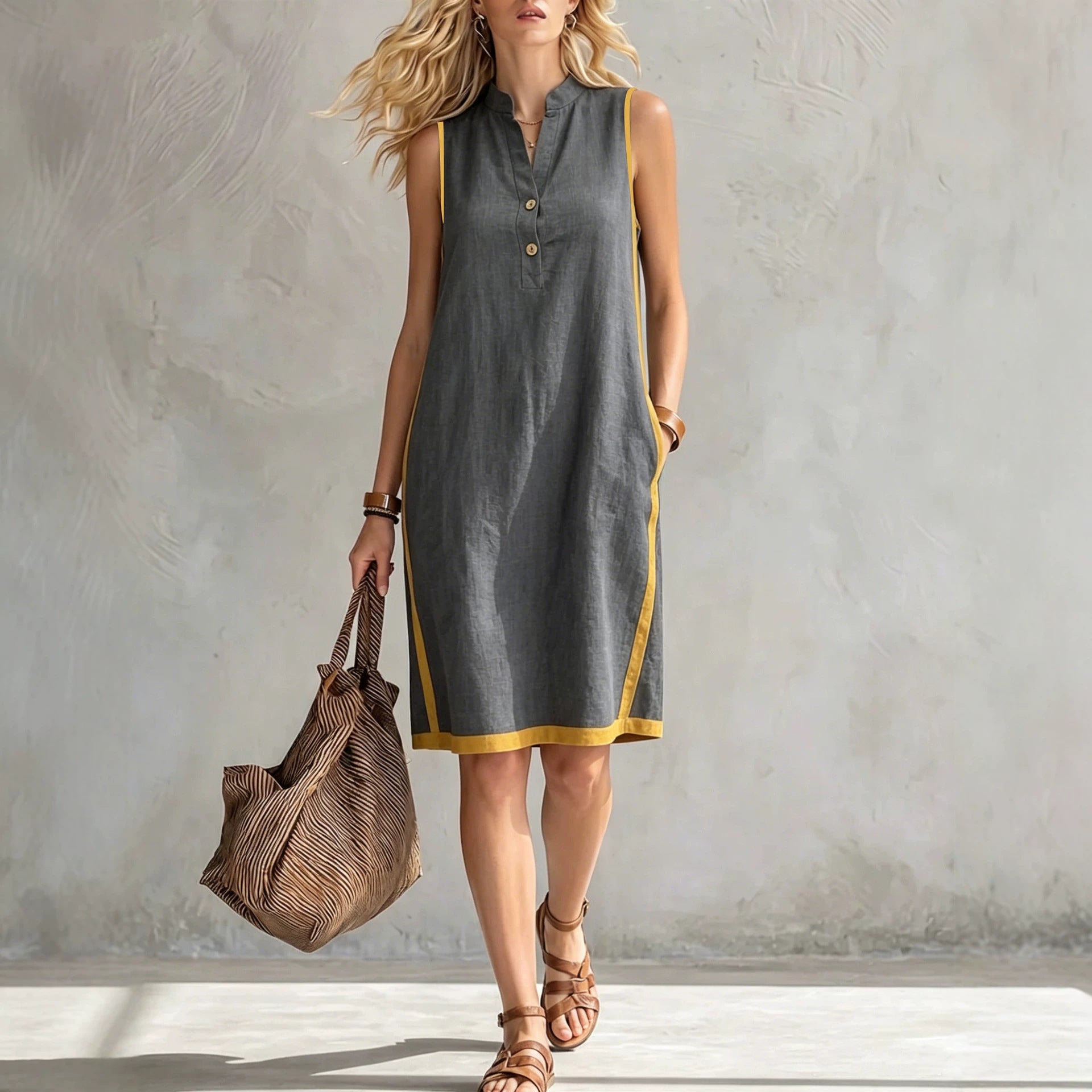 V-neck sleeveless casual loose dress