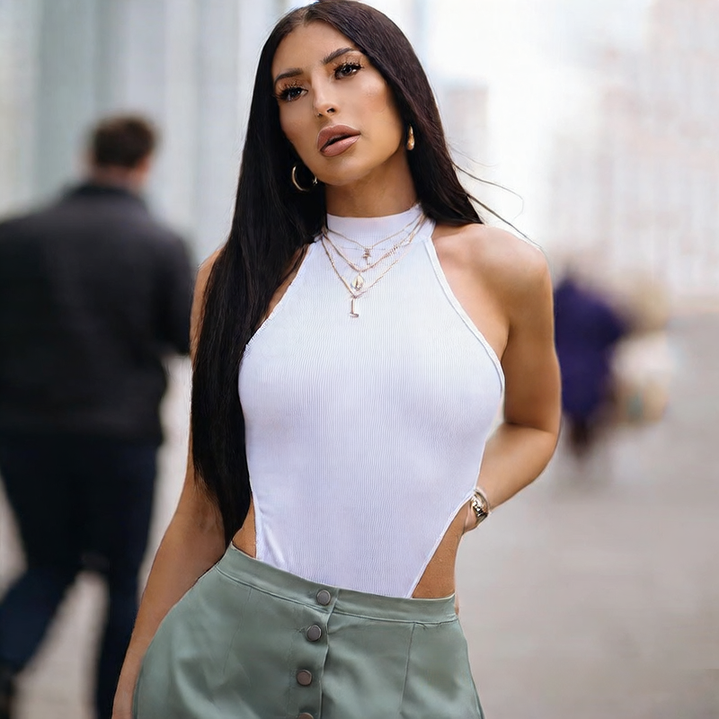 V-neck sleeveless dress shirt with a slit opening