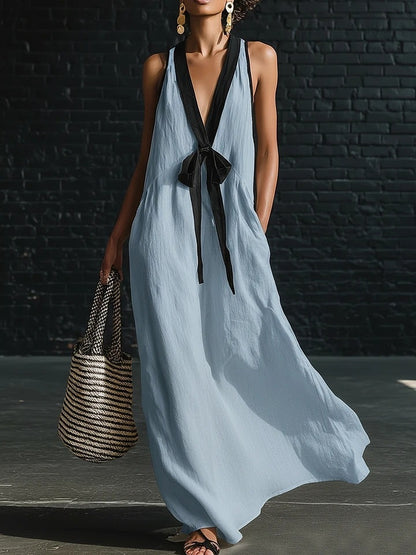 V-Neck Sleeveless Halter Long Dress