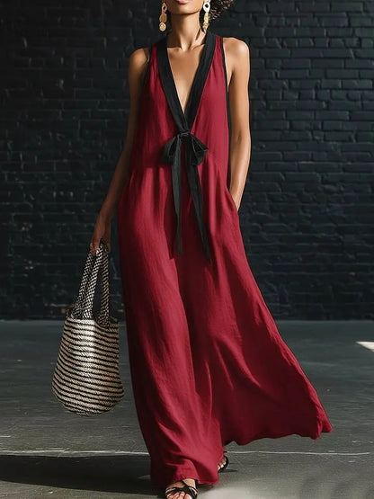 V-Neck Sleeveless Halter Long Dress