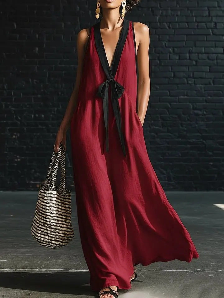 V-Neck Sleeveless Halter Long Dress
