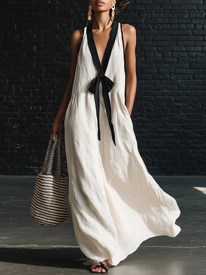 V-Neck Sleeveless Halter Long Dress