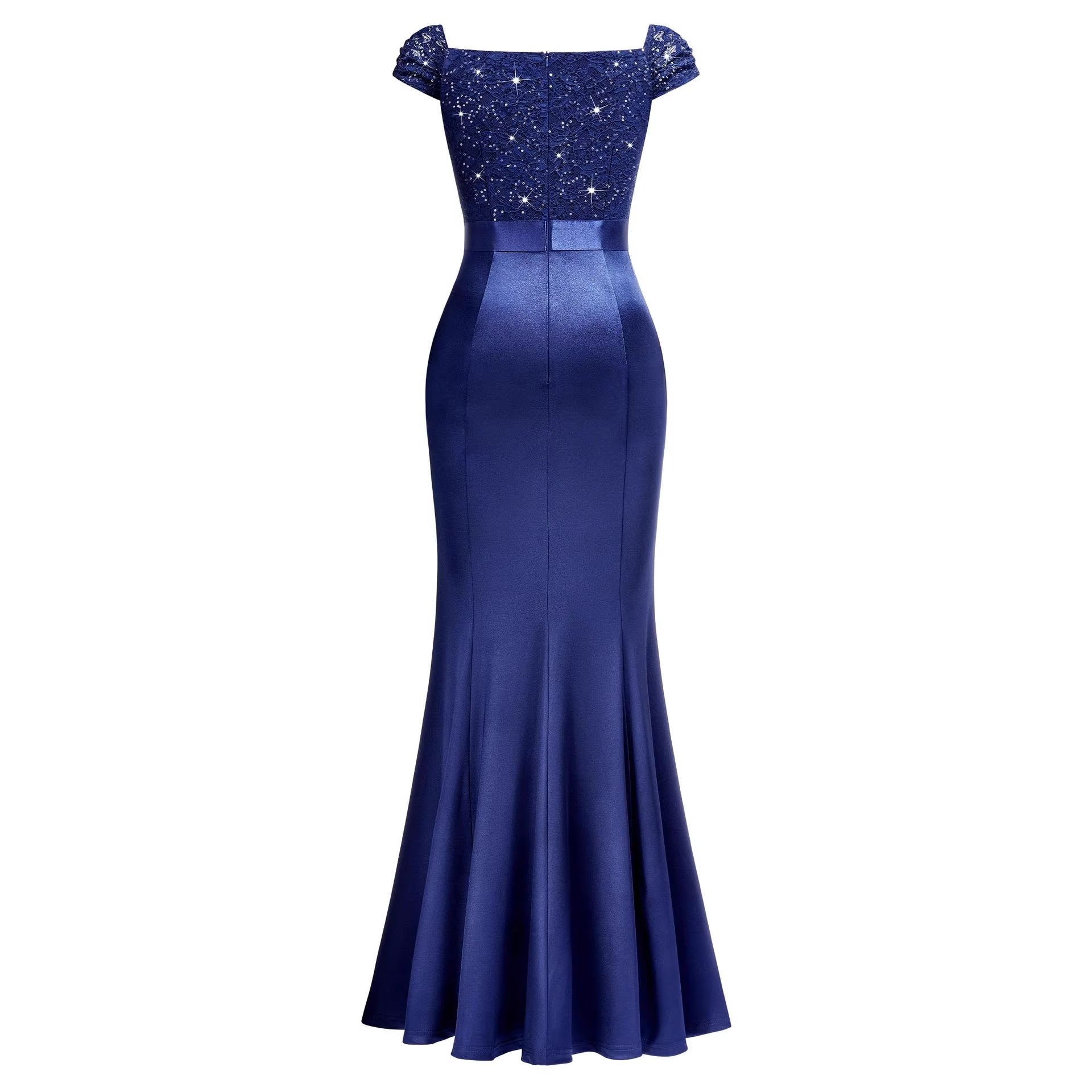 V-Neck Slim-Fit Pleated Slit Evening Gown Long Dress