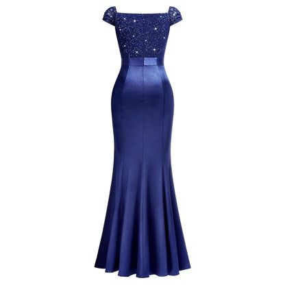 V-Neck Slim-Fit Pleated Slit Evening Gown Long Dress