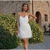V-neck strapless feather-embroidered dress