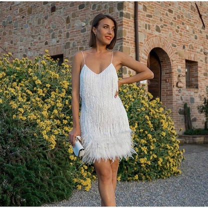 V-neck tassel sequined dress