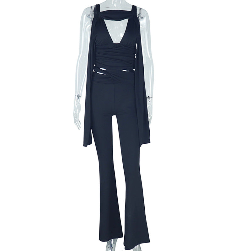 V-neck top with fitted trousers