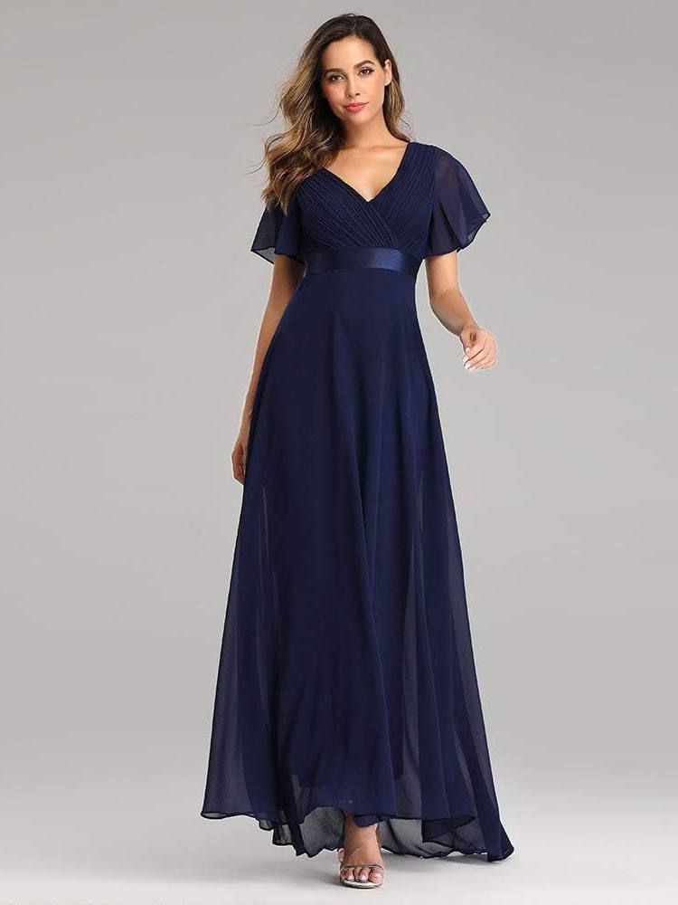 V-Neck Trumpet Sleeve Bridesmaid Dress
