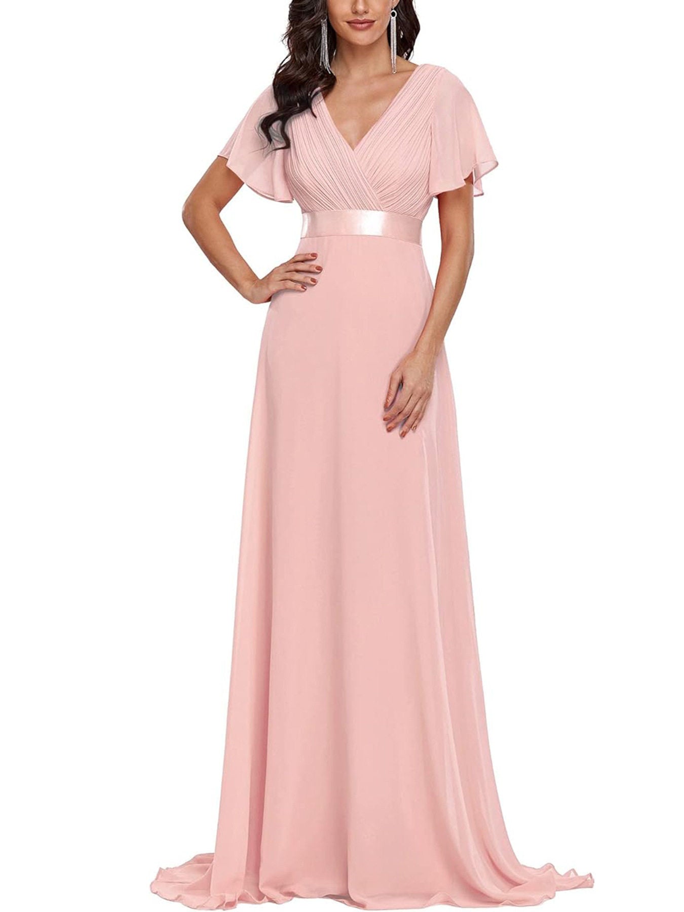 V-Neck Trumpet Sleeve Bridesmaid Dress