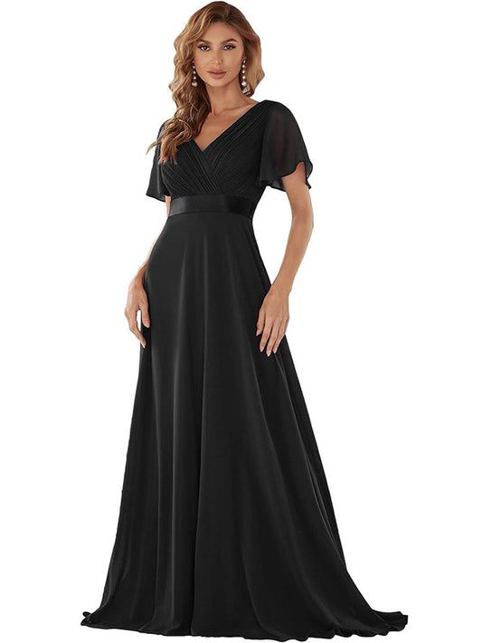 V-Neck Trumpet Sleeve Bridesmaid Dress