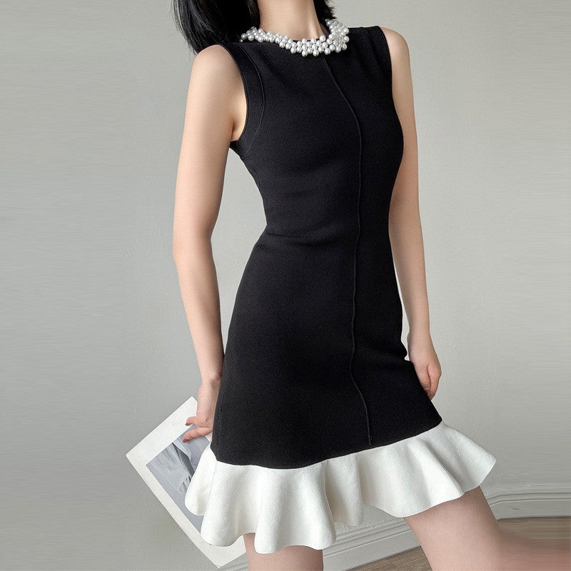 V-Neck Waist-Cinching Knitted Dress