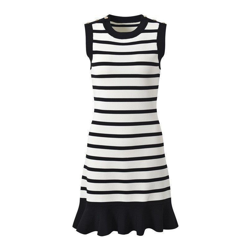V-Neck Waist-Cinching Knitted Dress