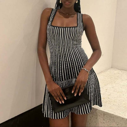 V-Neck Waist-Cinching Knitted Dress