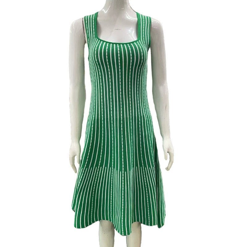 V-Neck Waist-Cinching Knitted Dress
