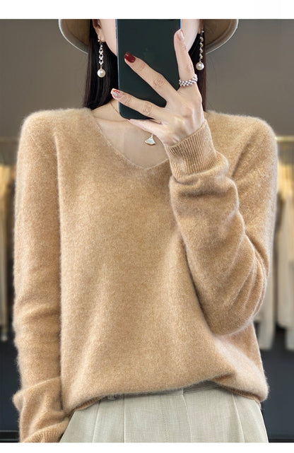 V-neck wool sweater for women