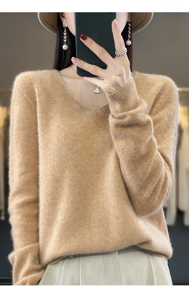 V-neck wool sweater for women