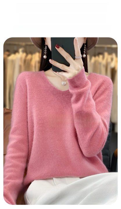 V-neck wool sweater for women