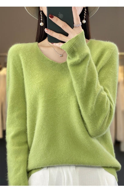 V-neck wool sweater for women