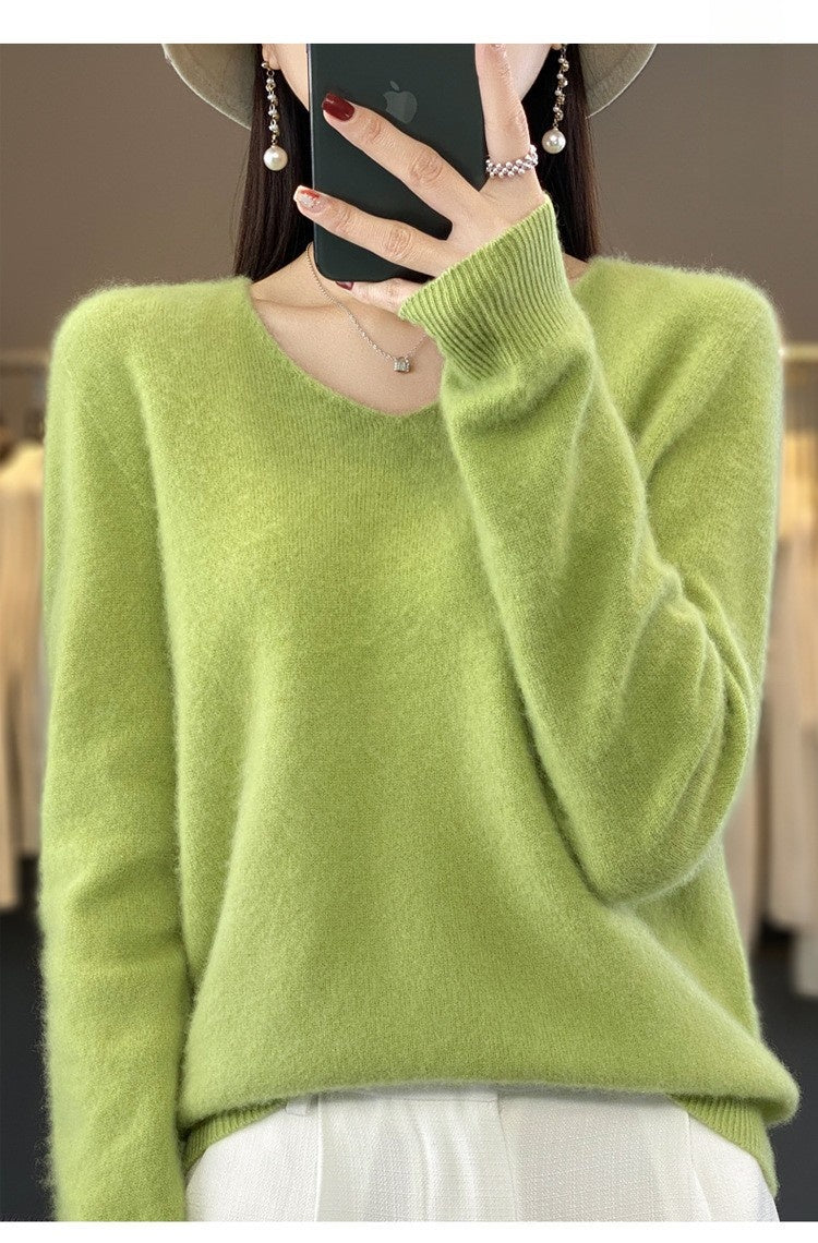 V-neck wool sweater for women