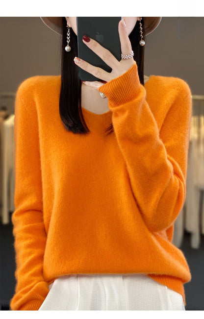 V-neck wool sweater for women