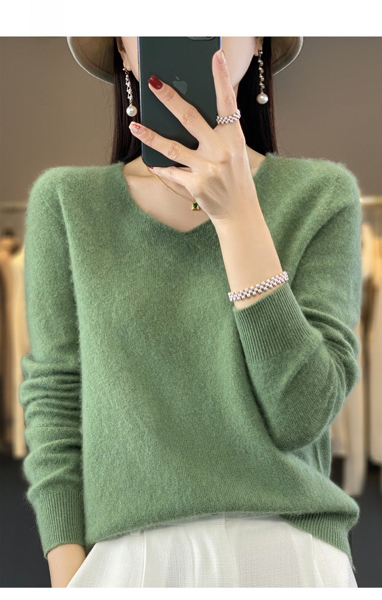 V-neck wool sweater for women