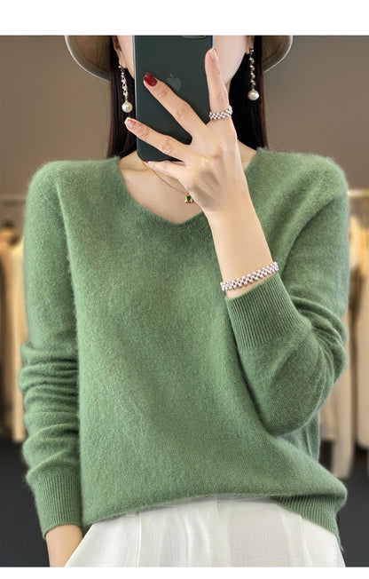 V-neck wool sweater for women