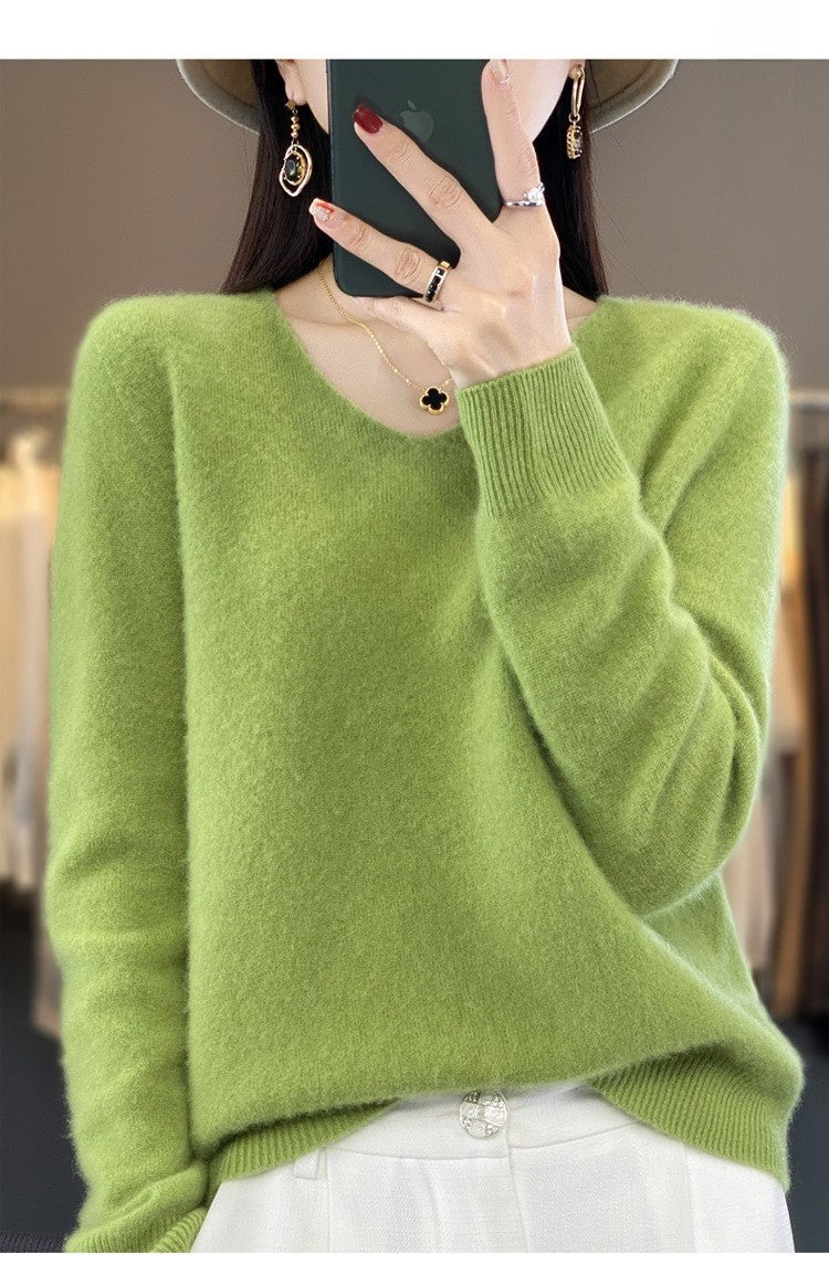 V-neck wool sweater for women