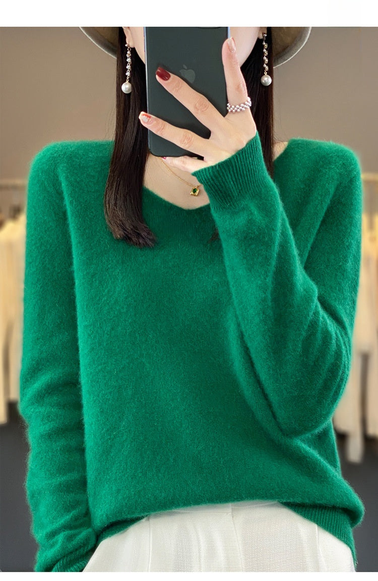 V-neck wool sweater for women