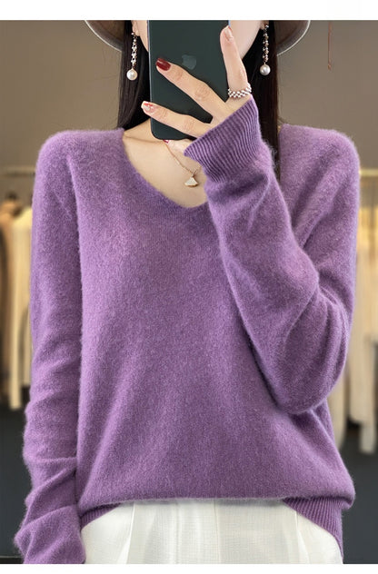 V-neck wool sweater for women