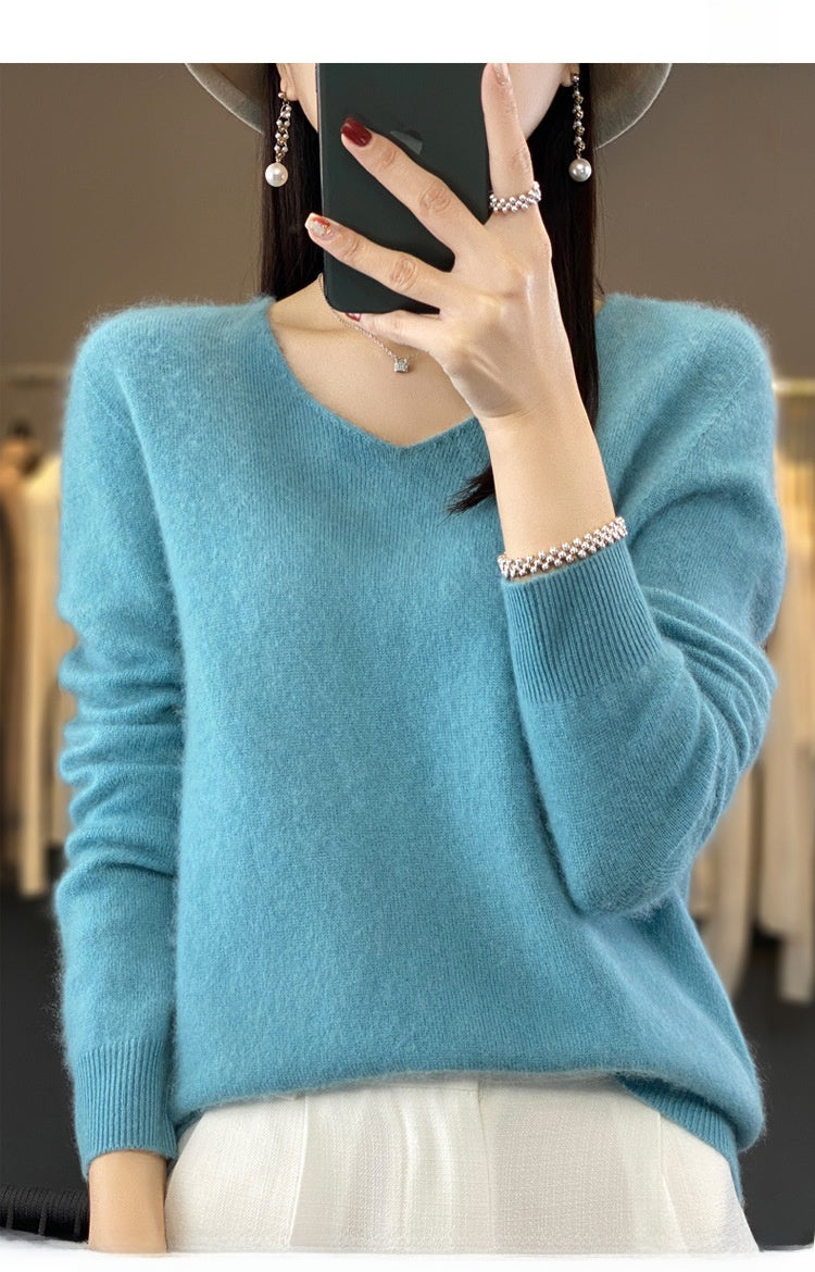 V-neck wool sweater for women