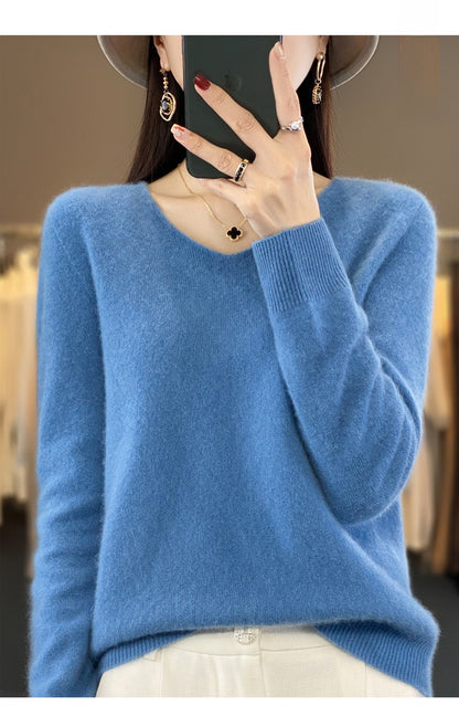 V-neck wool sweater for women
