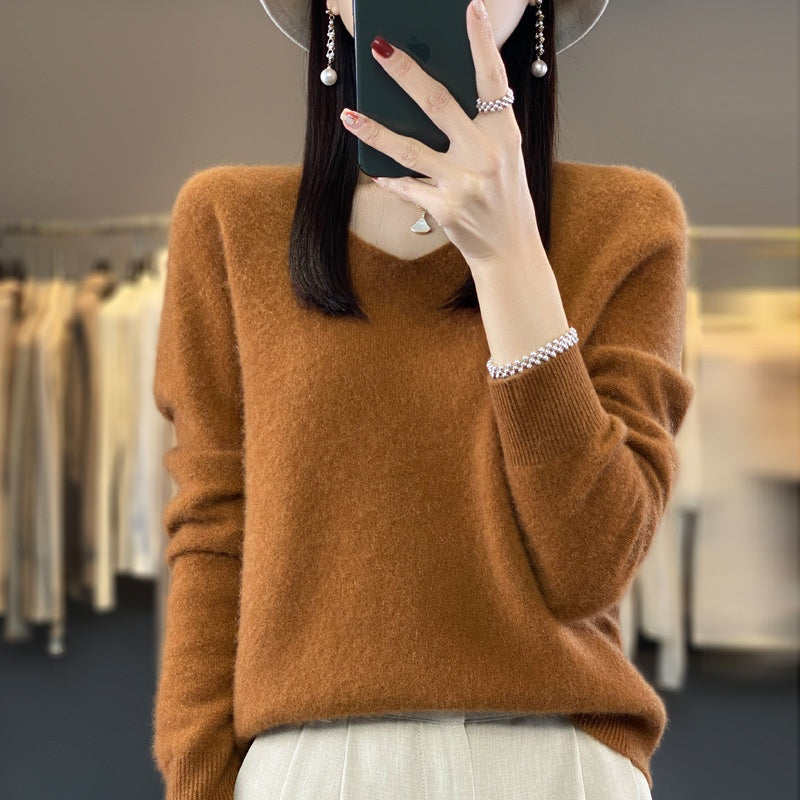 V-neck wool sweater for women