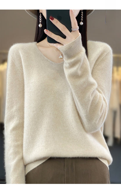 V-neck wool sweater for women