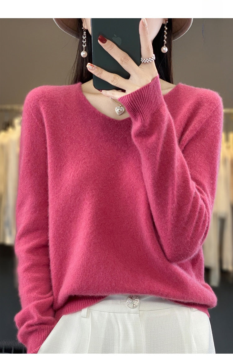 V-neck wool sweater for women