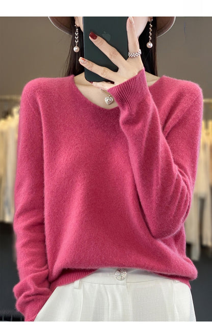V-neck wool sweater for women