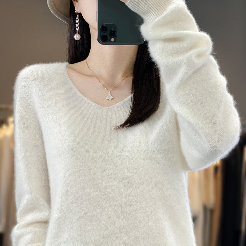 V-neck wool sweater for women