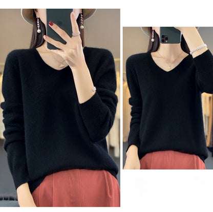 V-neck wool sweater for women