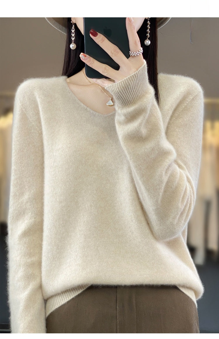 V-neck wool sweater for women